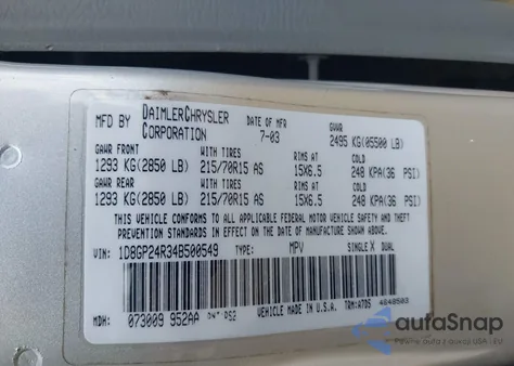 2004 Dodge Grand Caravan Se from USA, damaged, VIN 1D8GP24R34B500549